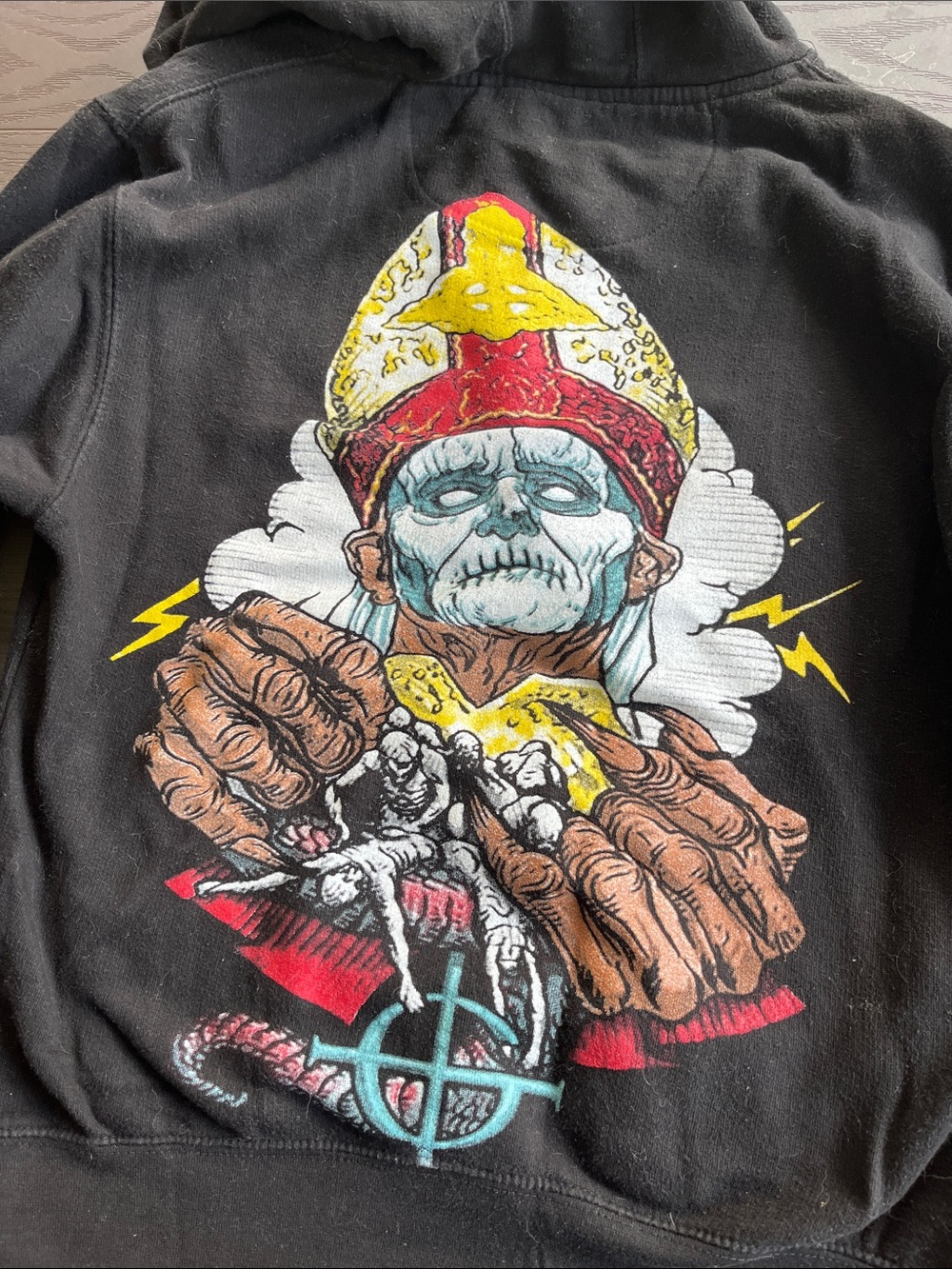 Ghost band Papa Graphic Hoodie - Black with Yellow & Red Artwork small